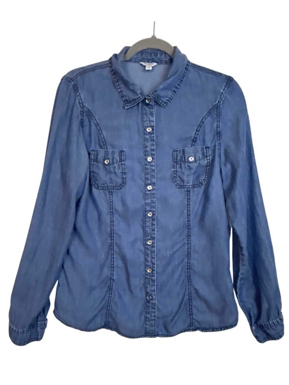 Guess Women's L/G Denim Shirt Blue Button-Up With Pockets Western Cowgirl